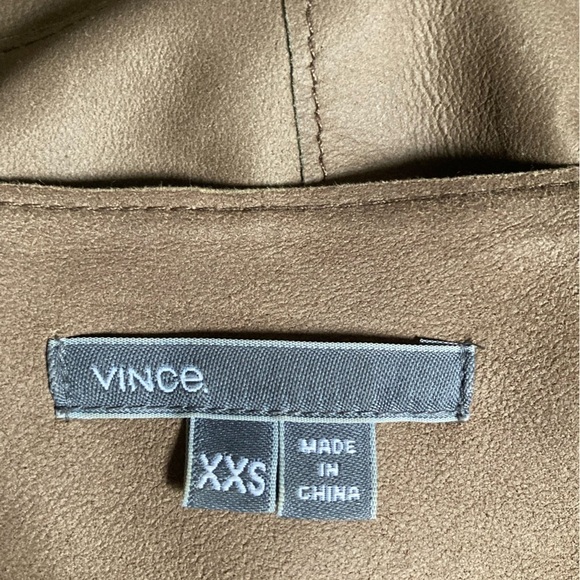 Vince Leather Jacket Draped Collar Open Front in Cocoa Brown - Picture 8 of 11